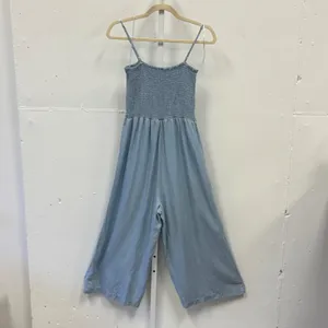 Love Tree Blue Tencel Smocked Wide Leg Jumpsuit Womens Medium 3487RM Pocketed thumbnail 2