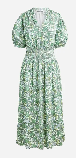J Crew Smocked-waist featherweight satin dress in tossed floral thumbnail 1