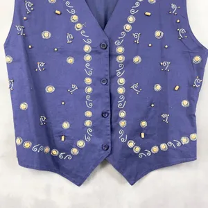 Vtg Willow Ridge Vest Women Medium Purple Embroidered Beaded Cotton Boho‎ Indie thumbnail 3
