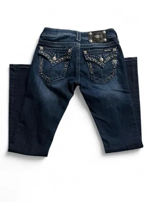 Miss Me Dark Indigo Boot Cut Jeans with Rhinestone Pockets thumbnail 2