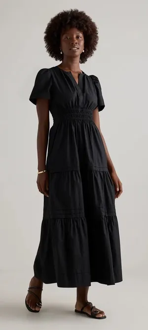 Quince 100% Organic Cotton Poplin Tiered Maxi Dress size small thumbnail 1