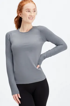 Fabletics Steel Grey Long Sleeve Workout Top – S thumbnail 1