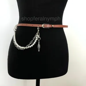 Vintage Y2K Whimsygoth Skeleton Pearl Chain Belt, Fits 33–36 Inches, X7GA1193 thumbnail 2