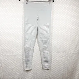 Alo Yoga Light Grey‎ Mid Rise Moto Leggings thumbnail 3