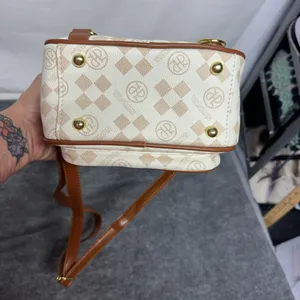 Elegant Tan and Cream Backpack Brown thumbnail 5