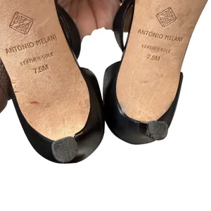 Antonio Melani Black Leather Strappy Heels Size 7.5M Neutral Dressy Party Event thumbnail 7