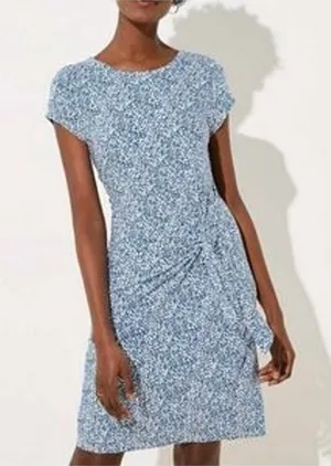 Loft EUC Women's Blue Floral Jersey Knit Faux Wrap Dress Short Sleeve S thumbnail 1