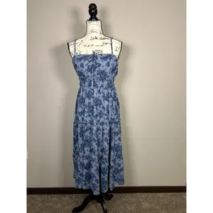 Trixxi Blue Floral Spaghetti Strap Tiered Midi Dress Womens Size Small thumbnail 6