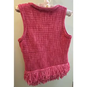 Etcetera Women Sz S Sleeveless Pink Fringe Top Textured Stretch Quiet Luxury NEW thumbnail 7