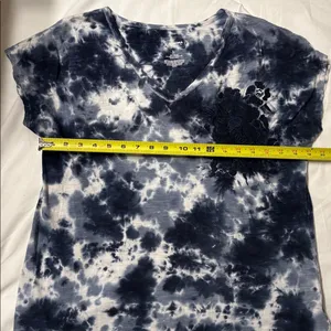 Sonoma Navy Blue and White Tie-Dye V-Neck Tee Boho Boxy SZ L 100% Cotton thumbnail 5