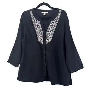 JM‎ Collection Linen Tunic 14 Bohemian Island Eclectic Summer Vacation Relaxed thumbnail 1