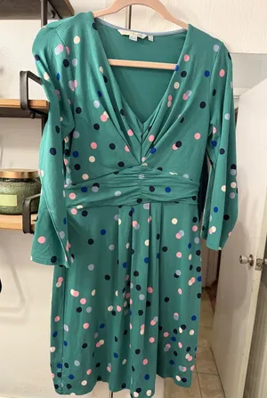 Boden Teal Green Polka Dot Wrap Dress thumbnail 1