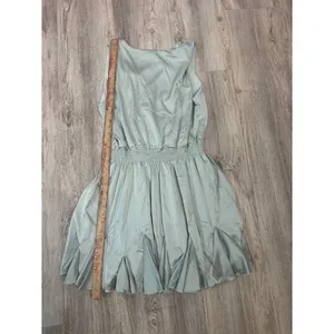 Love X Design Sage Green Satin Smocked Waist Pleated Hem Mini Dress Size Large thumbnail 5