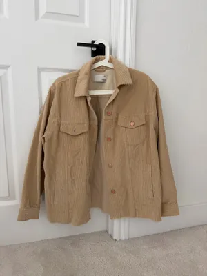 Aritzia Wilfred Free Corduroy Trucker Jacket Tan Camel Raw Hem XXS Oversized thumbnail 2