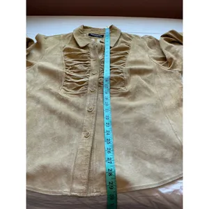 Vintage Margaret Godfrey Suede Ruched Button Up Shirt Large Tan thumbnail 5