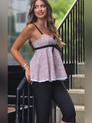 Zara Pink Tweed Sweetheart Camisole with Black Straps thumbnail 3