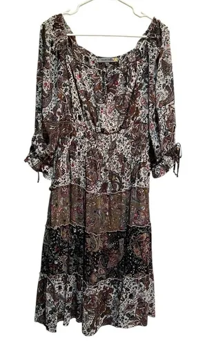 Figueroa & Flower Women's Size Large Midi Dress Boho Paisley Floral Off Shoulder thumbnail 1