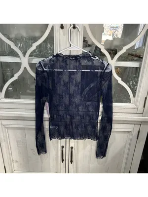 Wild Fable Women's Y2K Navy Sheer Lace Long Sleeve Top S Whimsigoth Witchy thumbnail 3