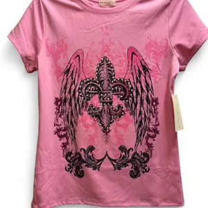 NWT Women's Pink Fleur-de-Lis Wing Graphic Short Sleeve Tee thumbnail 1