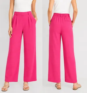 Old Navy Extra High-Rise Pleated Wide-Leg Trousers Pink Career Pants S thumbnail 2