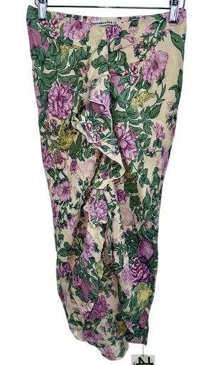 Abercrombie & Fitch Cream Green Floral Ruffle Wrap Long Midi Skirt Women Size XS thumbnail 1