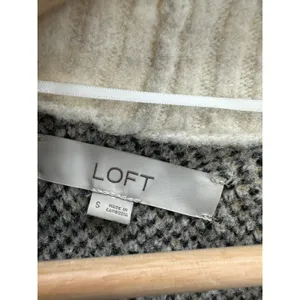 LOFT Leopard‎ Print Cardigan Sweater S Cream Open Front Cozy Knit Preppy Chunky thumbnail 7