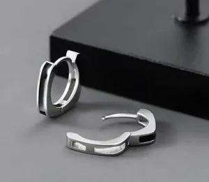 925 Silver Plated Geometry Hoop Earrings for Men Women thumbnail 4