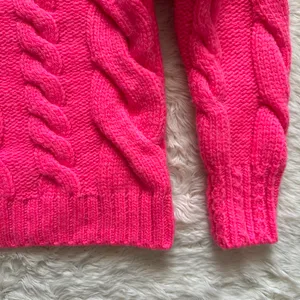 Anthropologie Sweater Mock Neck Cable-Knit Long Sleeve Neon Pink XXS thumbnail 6