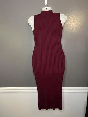 Knit & Love Dress Womens Medium Ribbed Sleeveless Mock Neck Midi Bodycon thumbnail 6