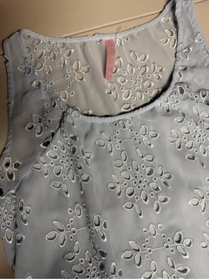 Women’s light blue crochet Eyelet Sleeveless Shift Dress cottagecore size small thumbnail 4