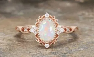 Elegant 18K Rose Gold-Plated Opal Ring NWT Size 6 thumbnail 1