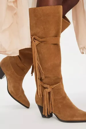 NWOB Free People Fast Lane Fringe Suede Boots - Sand Tan - Size 11 thumbnail 1