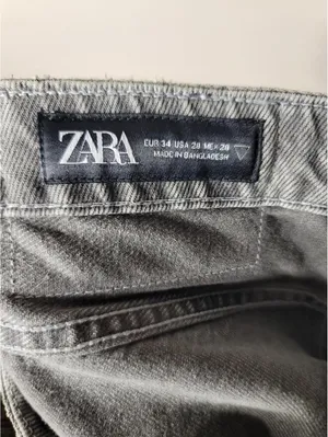Zara Y2K Gray Wide Leg Tie-Waist Jeans Streetwear Sz 28 thumbnail 3