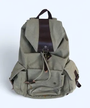Y2K Vintage Unisex Preppy Academia Khaki Brown canvas l messenger backpack book bag purse cargo pockets. Great for school, university, work. Can fit most books laptops #boho #granola #hippie #adventure #gypsy Measurement in pics thumbnail 1