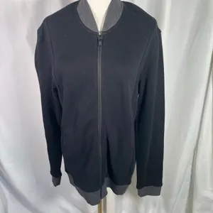 Alfani Black Zip‎ Bomber Jacket Sweatshirt Small Cotton Knit Grey Pockets New thumbnail 12