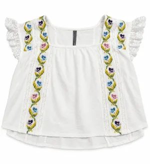 Anthropologie White Embroidered Floral Lace Ruffle Sleeve Blouse Top Size M thumbnail 1