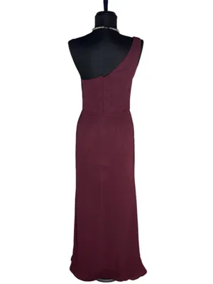 David's Bridal maxi dress formal prom chiffon one shoulder wine burgundy color 2 thumbnail 2