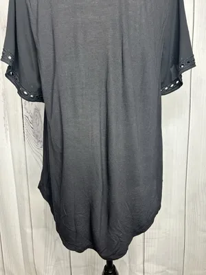 Ann Taylor Loft Black Scoop Neck Shirt Top Size Medium Embroidered Short Sleeve thumbnail 10