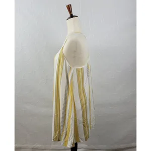 Cage Womens Slip Dress L Yellow Striped Babydoll Racerback Spaghetti Strap Mini thumbnail 6