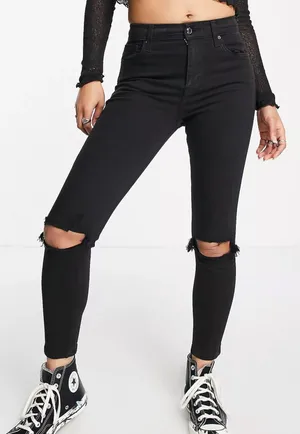 Topshop Black Ripped Skinny Jeans thumbnail 1