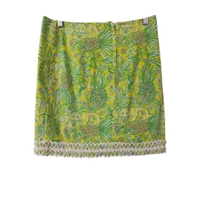 Lilly Pulitzer Size 2 Crazy Cat‎ House Print Cotton Mini Skirt with Crochet Trim thumbnail 2