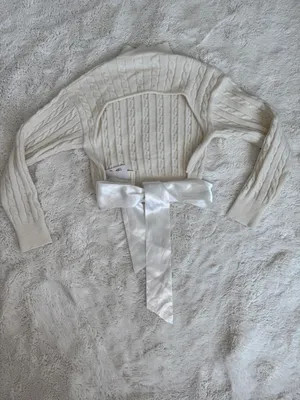 COMMENSE NWT Cable-Knit Open-Back Satin Bow Cropped Sweater Cream White L thumbnail 2