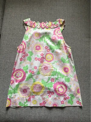 Vintage Lilly Pulitzer Floral Sleeveless Top Origami Pleated Geometric Neckline thumbnail 3