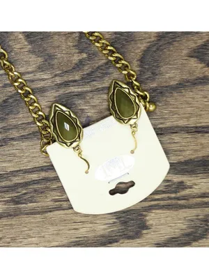 NWT Tint Triangle Bib Dangly Earring Necklace Set Gold / Red Multi 18" + 3" thumbnail 3
