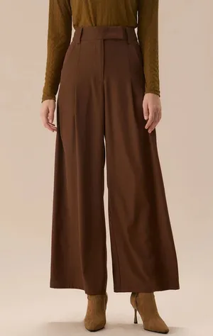 Rihoas Brown High Waisted Pockets Straight Pants thumbnail 1