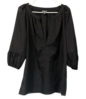 Ann Taylor Blouse Top Women Medium Black 3/4 Sleeve V Neck Pullover‎ Career City thumbnail 1