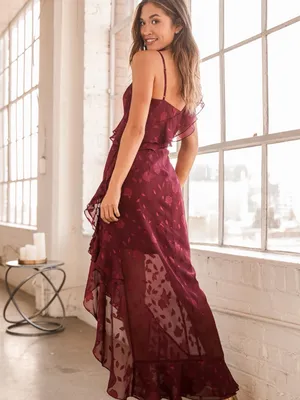 Lulus Forever Be Burgundy Floral Jacquard Ruffled Maxi Dress size large thumbnail 13