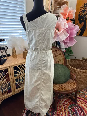 Zara Cream Asymmetrical Nylon Cinch Waist Princess Leia Sleeveless Midi Dress thumbnail 3