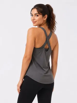 Halara Gray Crisscross Back Athletic Tank Built In Bra Women’s Medium thumbnail 1