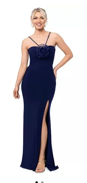 XSCAPE Women's Rosette Halter Gown, NAVY, Size 12 Formal Cocktail Wedding thumbnail 1